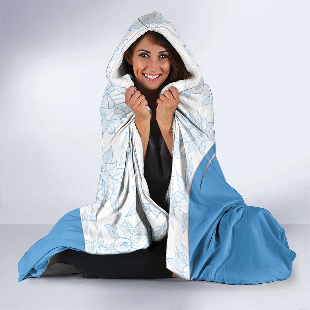Guatemala White Monja Blanca Flower Hooded Blanket with Blue Flag Theme and Floral Pattern Design - Wonder Print Shop