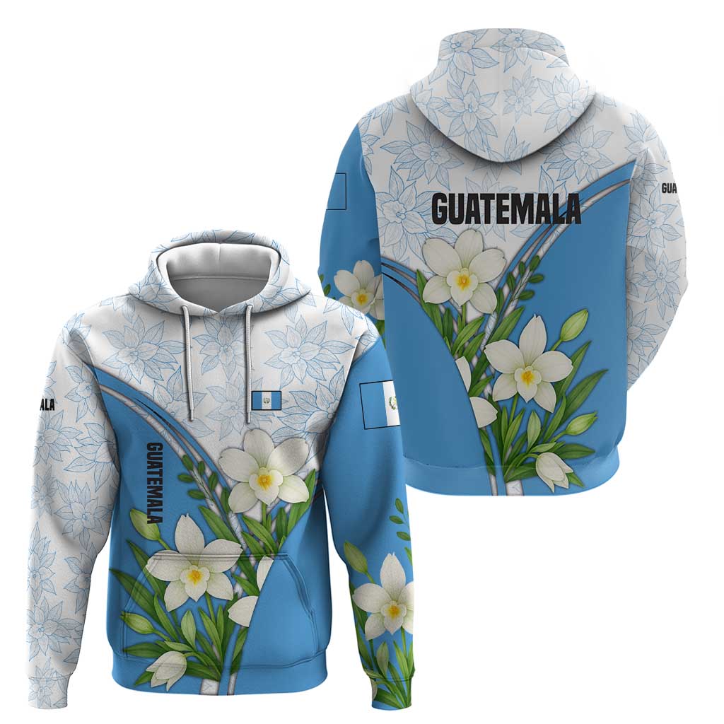 Guatemala White Monja Blanca Flower Hoodie with Blue Flag Theme and Floral Pattern Design - Wonder Print Shop