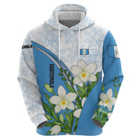 Guatemala White Monja Blanca Flower Hoodie with Blue Flag Theme and Floral Pattern Design - Wonder Print Shop