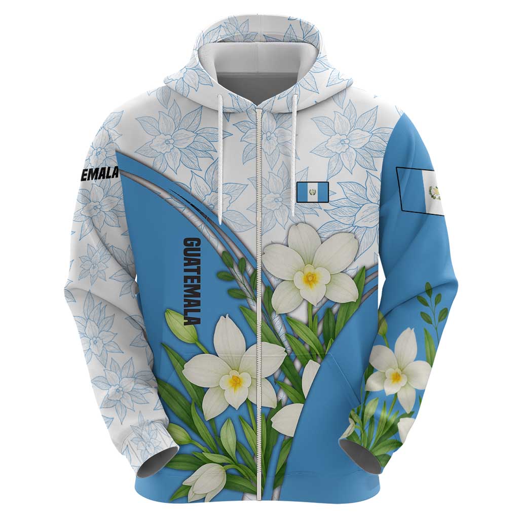 Guatemala White Monja Blanca Flower Hoodie with Blue Flag Theme and Floral Pattern Design - Wonder Print Shop