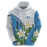 Guatemala White Monja Blanca Flower Hoodie with Blue Flag Theme and Floral Pattern Design - Wonder Print Shop