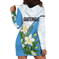 Guatemala White Monja Blanca Flower Hoodie Dress with Blue Flag Theme and Floral Pattern Design - Wonder Print Shop