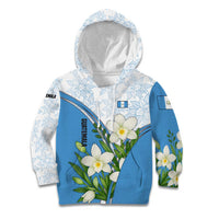 Guatemala White Monja Blanca Flower Kid Hoodie with Blue Flag Theme and Floral Pattern Design - Wonder Print Shop