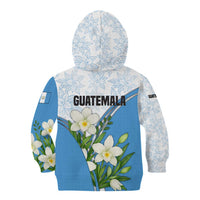 Guatemala White Monja Blanca Flower Kid Hoodie with Blue Flag Theme and Floral Pattern Design - Wonder Print Shop