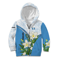 Guatemala White Monja Blanca Flower Kid Hoodie with Blue Flag Theme and Floral Pattern Design - Wonder Print Shop
