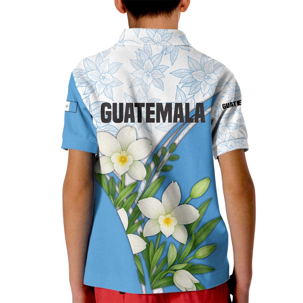 Guatemala White Monja Blanca Flower Kid Polo Shirt with Blue Flag Theme and Floral Pattern Design - Wonder Print Shop