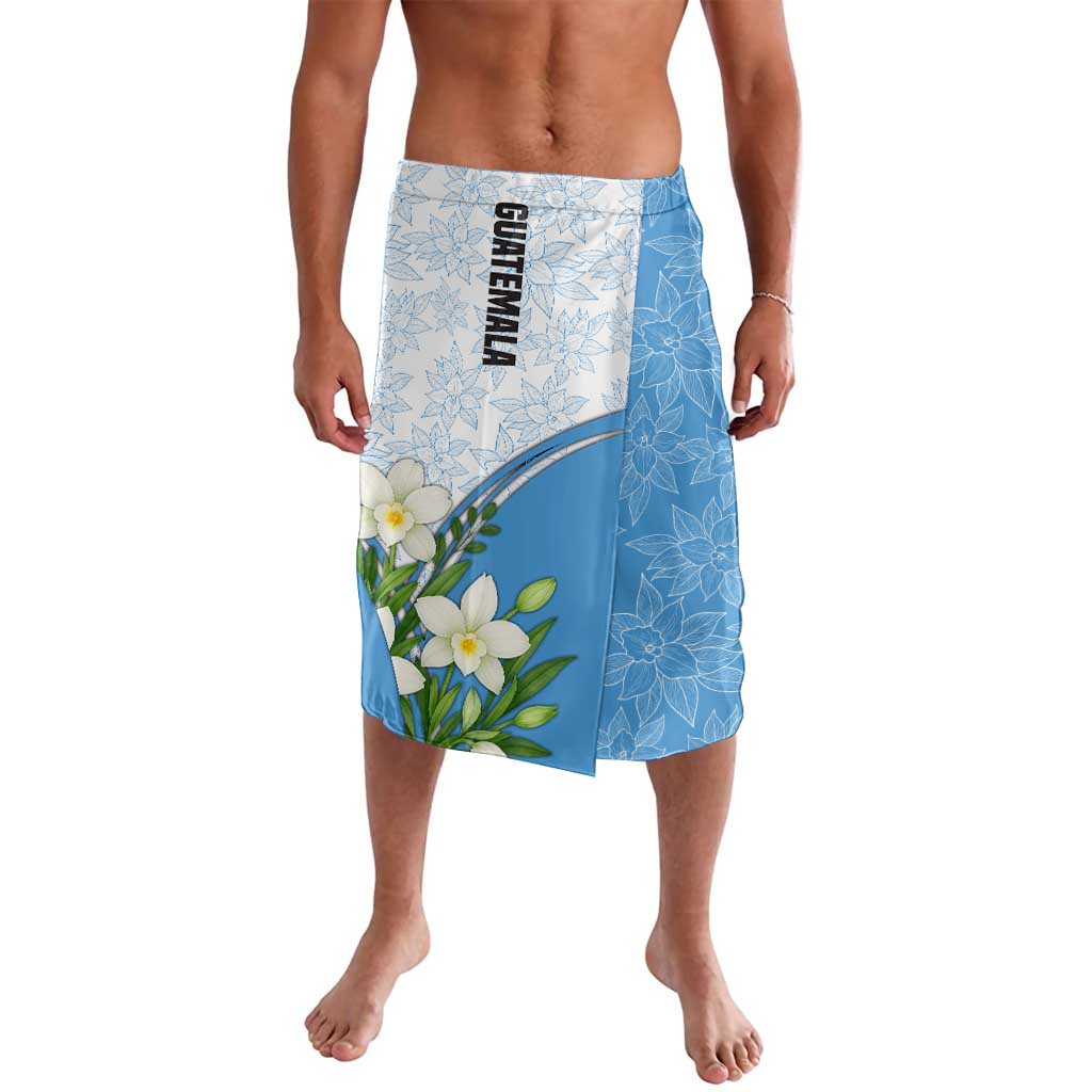 Guatemala White Monja Blanca Flower Lavalava with Blue Flag Theme and Floral Pattern Design - Wonder Print Shop