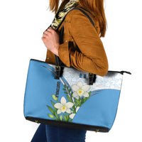 Guatemala White Monja Blanca Flower Leather Tote Bag with Blue Flag Theme and Floral Pattern Design - Wonder Print Shop