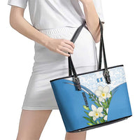 Guatemala White Monja Blanca Flower Leather Tote Bag with Blue Flag Theme and Floral Pattern Design - Wonder Print Shop