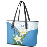 Guatemala White Monja Blanca Flower Leather Tote Bag with Blue Flag Theme and Floral Pattern Design - Wonder Print Shop