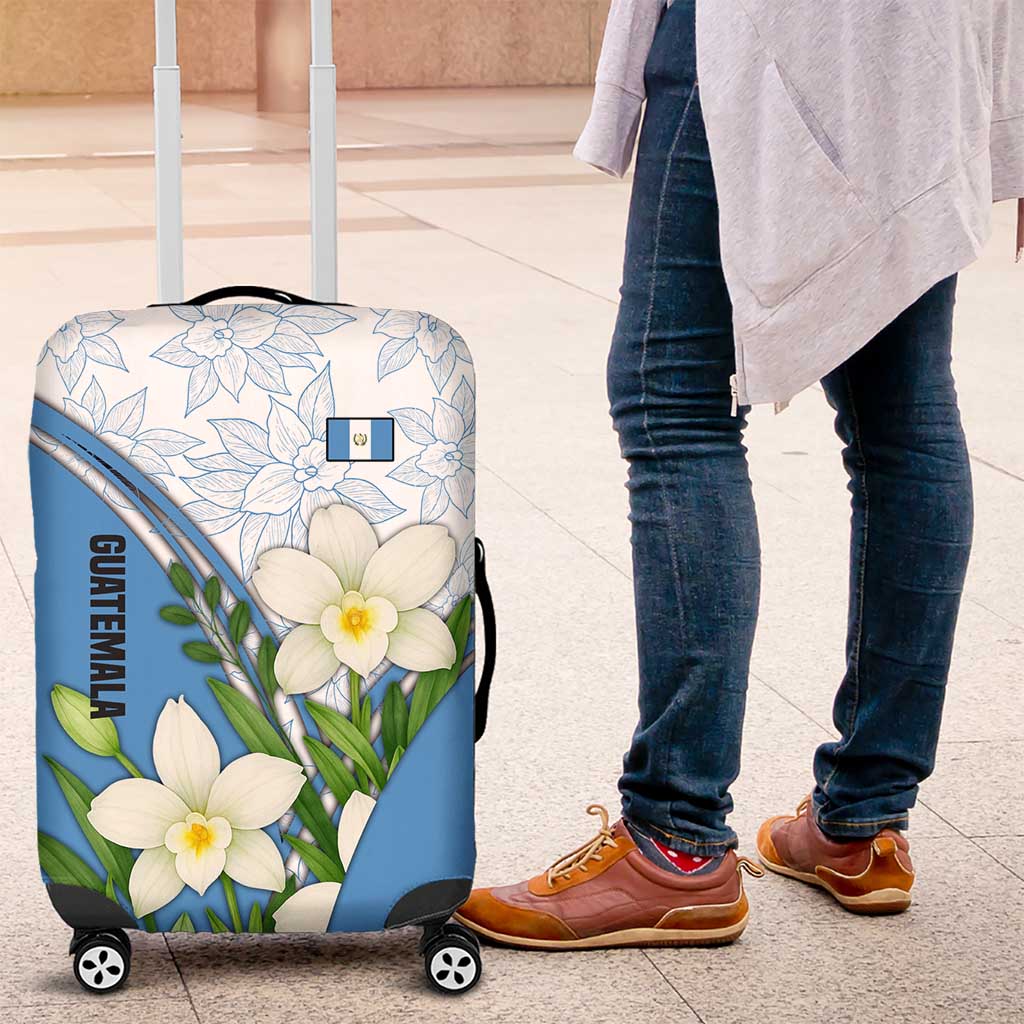 Guatemala White Monja Blanca Flower Luggage Cover with Blue Flag Theme and Floral Pattern Design - Wonder Print Shop
