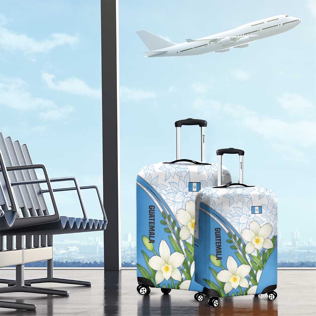 Guatemala White Monja Blanca Flower Luggage Cover with Blue Flag Theme and Floral Pattern Design - Wonder Print Shop