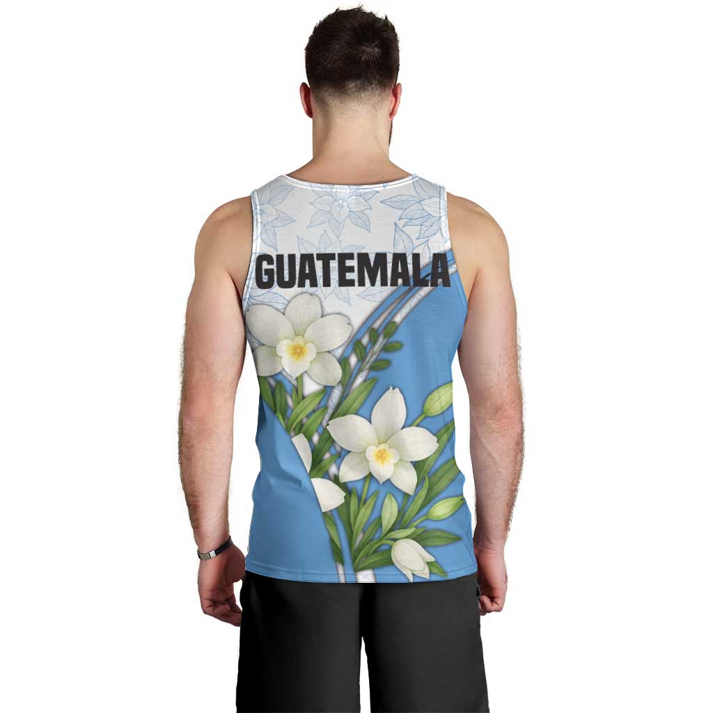 Guatemala White Monja Blanca Flower Men Tank Top with Blue Flag Theme and Floral Pattern Design - Wonder Print Shop