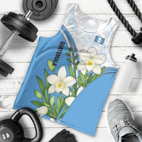 Guatemala White Monja Blanca Flower Men Tank Top with Blue Flag Theme and Floral Pattern Design - Wonder Print Shop
