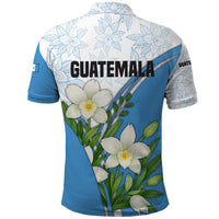 Guatemala White Monja Blanca Flower Polo Shirt with Blue Flag Theme and Floral Pattern Design - Wonder Print Shop