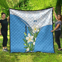 Guatemala White Monja Blanca Flower Quilt with Blue Flag Theme and Floral Pattern Design - Wonder Print Shop