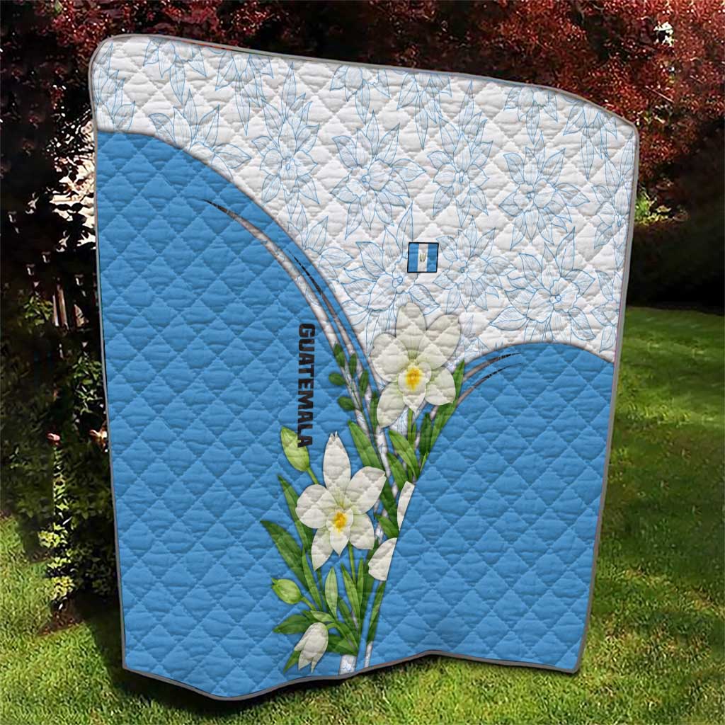Guatemala White Monja Blanca Flower Quilt with Blue Flag Theme and Floral Pattern Design - Wonder Print Shop