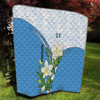 Guatemala White Monja Blanca Flower Quilt with Blue Flag Theme and Floral Pattern Design - Wonder Print Shop