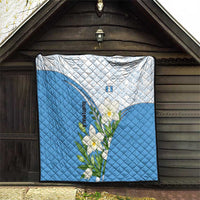 Guatemala White Monja Blanca Flower Quilt with Blue Flag Theme and Floral Pattern Design - Wonder Print Shop