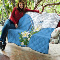 Guatemala White Monja Blanca Flower Quilt with Blue Flag Theme and Floral Pattern Design - Wonder Print Shop