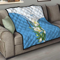 Guatemala White Monja Blanca Flower Quilt with Blue Flag Theme and Floral Pattern Design - Wonder Print Shop
