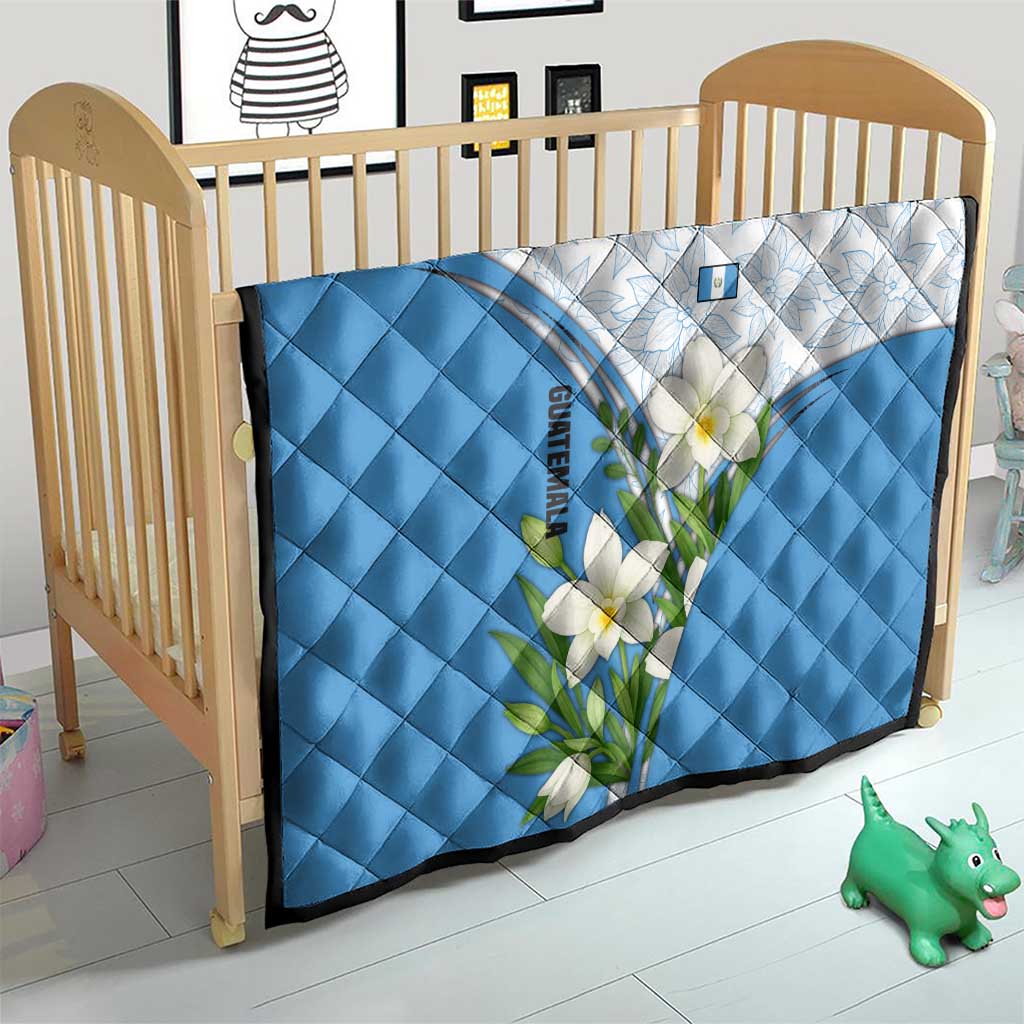 Guatemala White Monja Blanca Flower Quilt with Blue Flag Theme and Floral Pattern Design - Wonder Print Shop