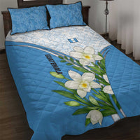 Guatemala White Monja Blanca Flower Quilt Bed Set with Blue Flag Theme and Floral Pattern Design - Wonder Print Shop