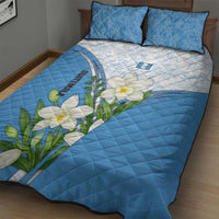 Guatemala White Monja Blanca Flower Quilt Bed Set with Blue Flag Theme and Floral Pattern Design - Wonder Print Shop