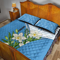 Guatemala White Monja Blanca Flower Quilt Bed Set with Blue Flag Theme and Floral Pattern Design - Wonder Print Shop