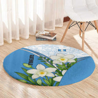 Guatemala White Monja Blanca Flower Round Carpet with Blue Flag Theme and Floral Pattern Design - Wonder Print Shop