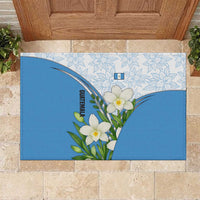 Guatemala White Monja Blanca Flower Rubber Doormat with Blue Flag Theme and Floral Pattern Design - Wonder Print Shop
