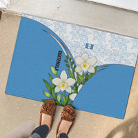 Guatemala White Monja Blanca Flower Rubber Doormat with Blue Flag Theme and Floral Pattern Design - Wonder Print Shop