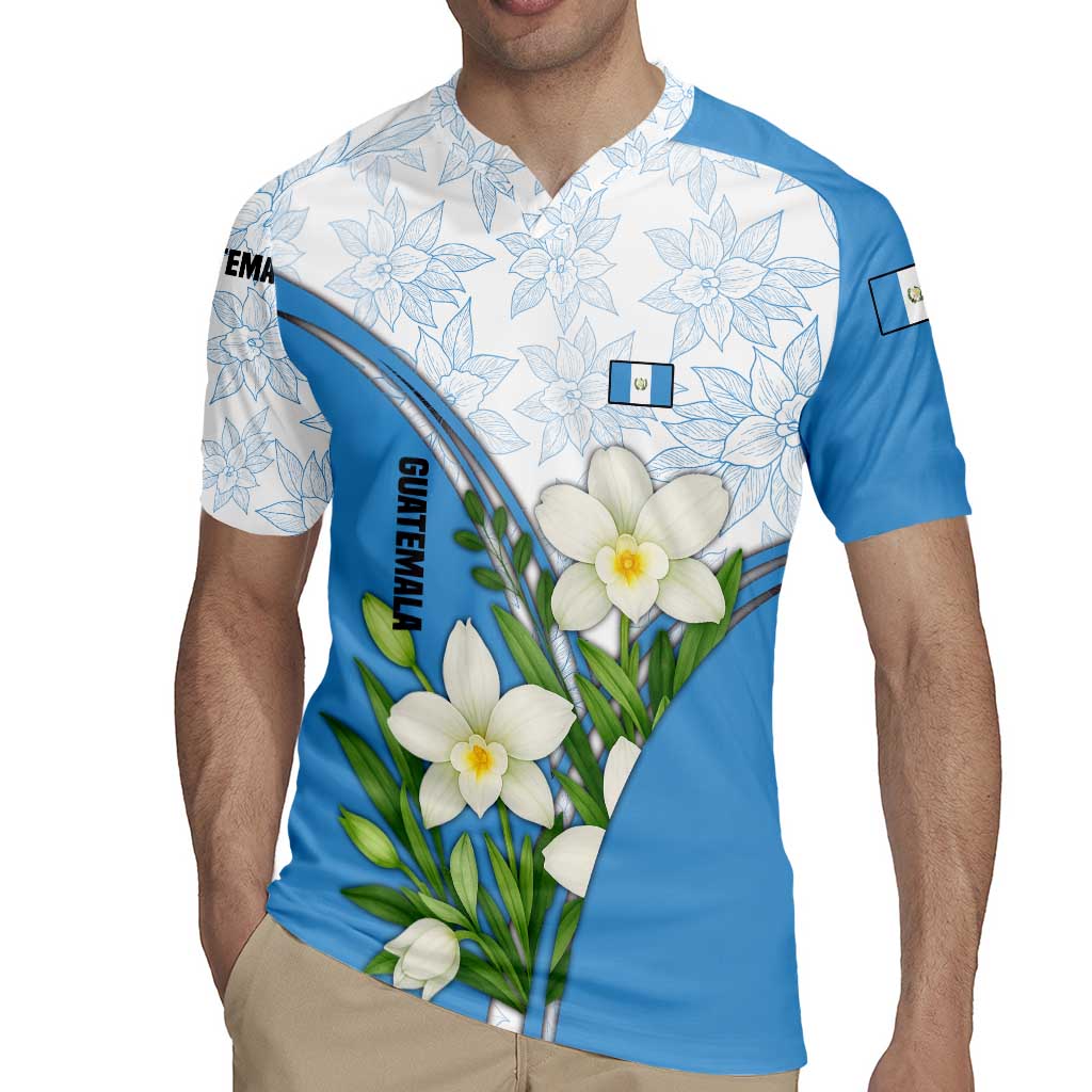 Guatemala White Monja Blanca Flower Rugby Jersey with Blue Flag Theme and Floral Pattern Design - Wonder Print Shop
