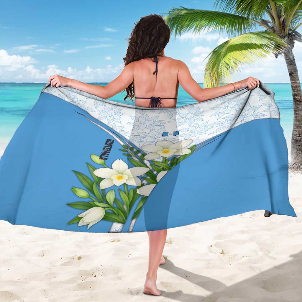 Guatemala White Monja Blanca Flower Sarong with Blue Flag Theme and Floral Pattern Design - Wonder Print Shop