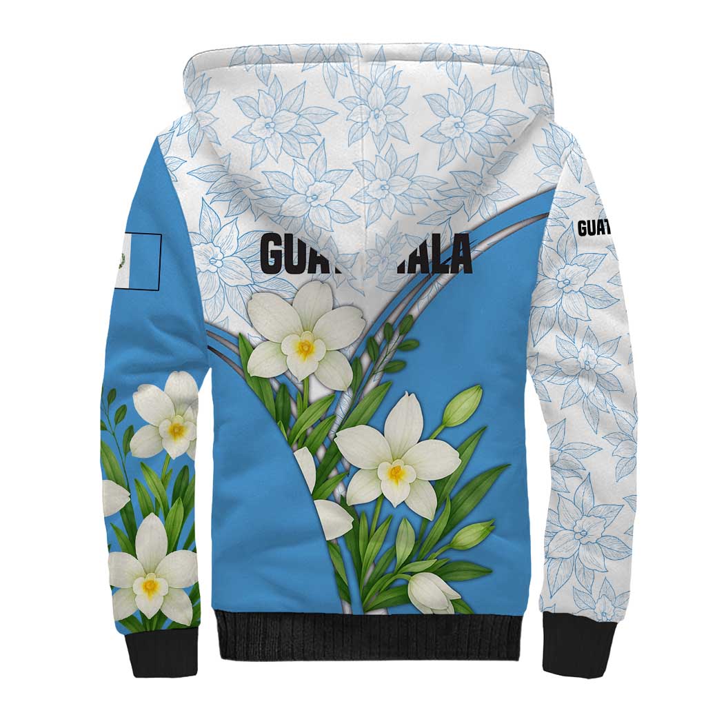 Guatemala White Monja Blanca Flower Sherpa Hoodie with Blue Flag Theme and Floral Pattern Design - Wonder Print Shop