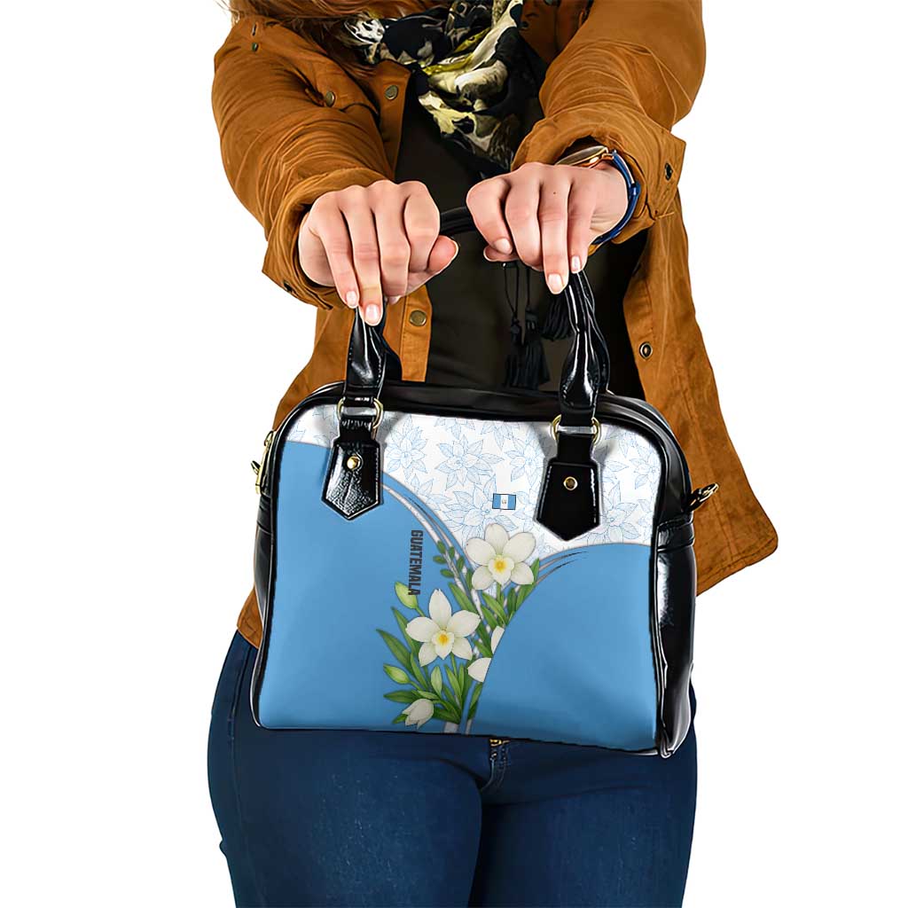 Guatemala White Monja Blanca Flower Shoulder Handbag with Blue Flag Theme and Floral Pattern Design - Wonder Print Shop