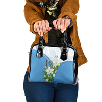 Guatemala White Monja Blanca Flower Shoulder Handbag with Blue Flag Theme and Floral Pattern Design - Wonder Print Shop