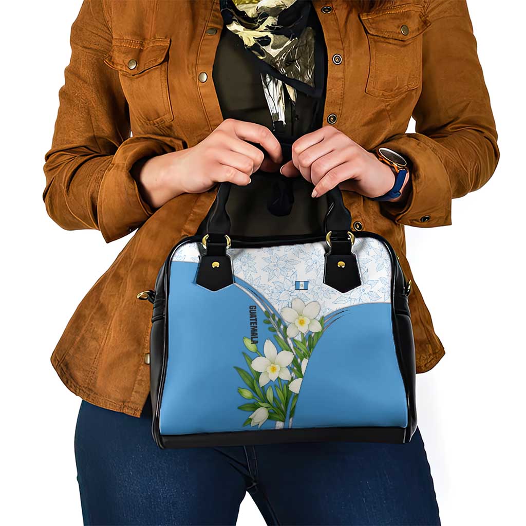 Guatemala White Monja Blanca Flower Shoulder Handbag with Blue Flag Theme and Floral Pattern Design - Wonder Print Shop