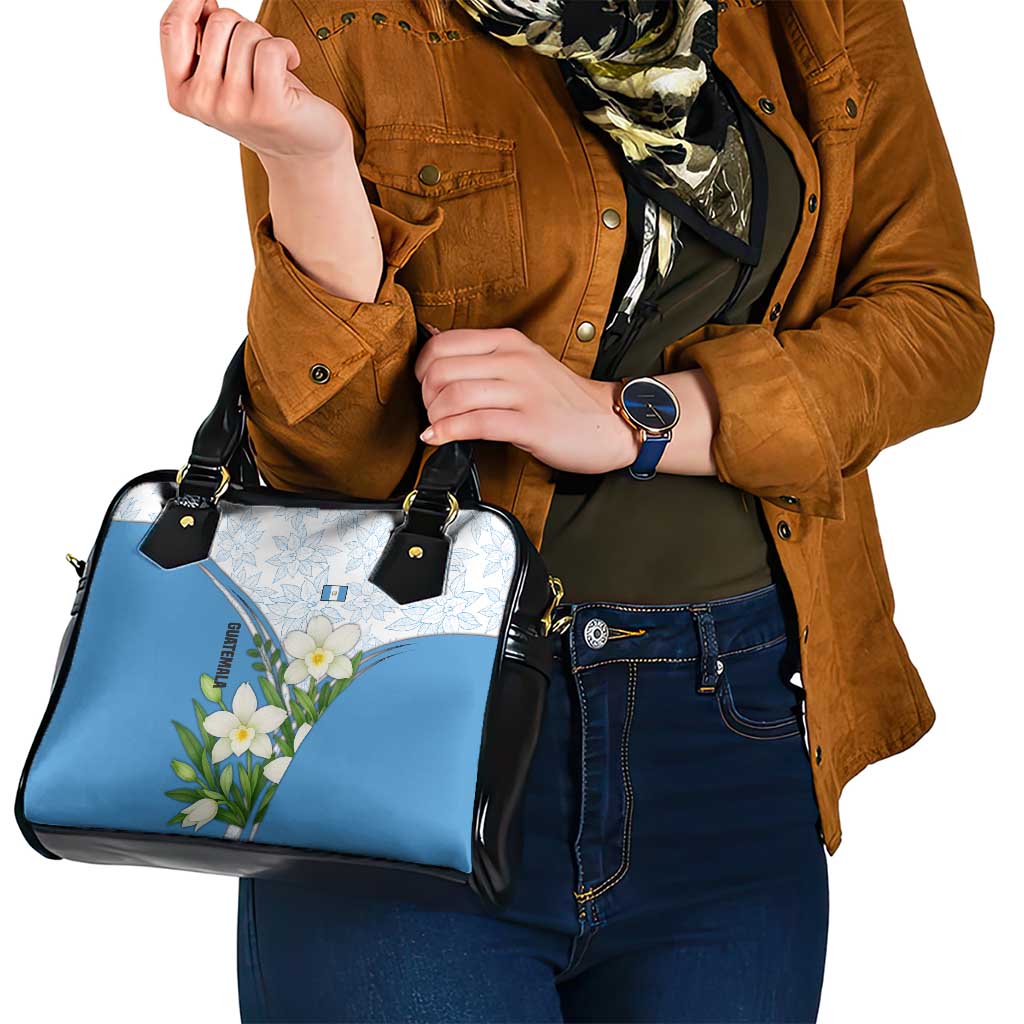 Guatemala White Monja Blanca Flower Shoulder Handbag with Blue Flag Theme and Floral Pattern Design - Wonder Print Shop