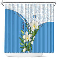 Guatemala White Monja Blanca Flower Shower Curtain with Blue Flag Theme and Floral Pattern Design - Wonder Print Shop