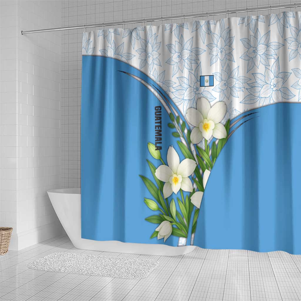Guatemala White Monja Blanca Flower Shower Curtain with Blue Flag Theme and Floral Pattern Design - Wonder Print Shop