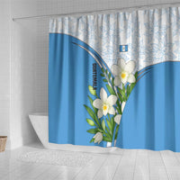 Guatemala White Monja Blanca Flower Shower Curtain with Blue Flag Theme and Floral Pattern Design - Wonder Print Shop