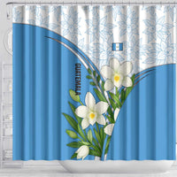 Guatemala White Monja Blanca Flower Shower Curtain with Blue Flag Theme and Floral Pattern Design - Wonder Print Shop