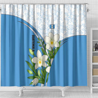 Guatemala White Monja Blanca Flower Shower Curtain with Blue Flag Theme and Floral Pattern Design - Wonder Print Shop