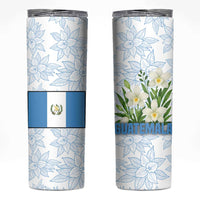 Guatemala White Monja Blanca Flower Skinny Tumbler with Blue Flag Theme and Floral Pattern Design - Wonder Print Shop