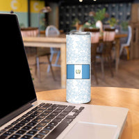Guatemala White Monja Blanca Flower Skinny Tumbler with Blue Flag Theme and Floral Pattern Design - Wonder Print Shop