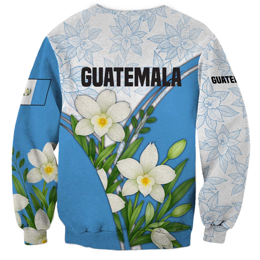 Guatemala White Monja Blanca Flower Sweatshirt with Blue Flag Theme and Floral Pattern Design - Wonder Print Shop