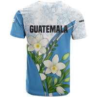 Guatemala White Monja Blanca Flower T Shirt with Blue Flag Theme and Floral Pattern Design - Wonder Print Shop