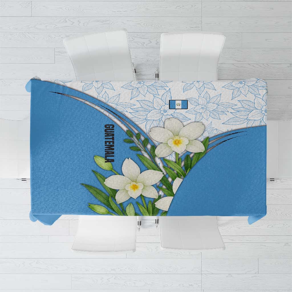 Guatemala White Monja Blanca Flower Tablecloth with Blue Flag Theme and Floral Pattern Design - Wonder Print Shop