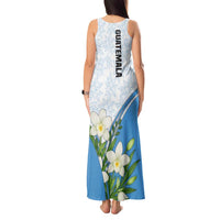 Guatemala White Monja Blanca Flower Tank Maxi Dress with Blue Flag Theme and Floral Pattern Design - Wonder Print Shop